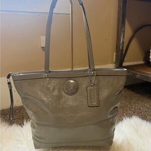 Coach Metallic Gray Tote Bag